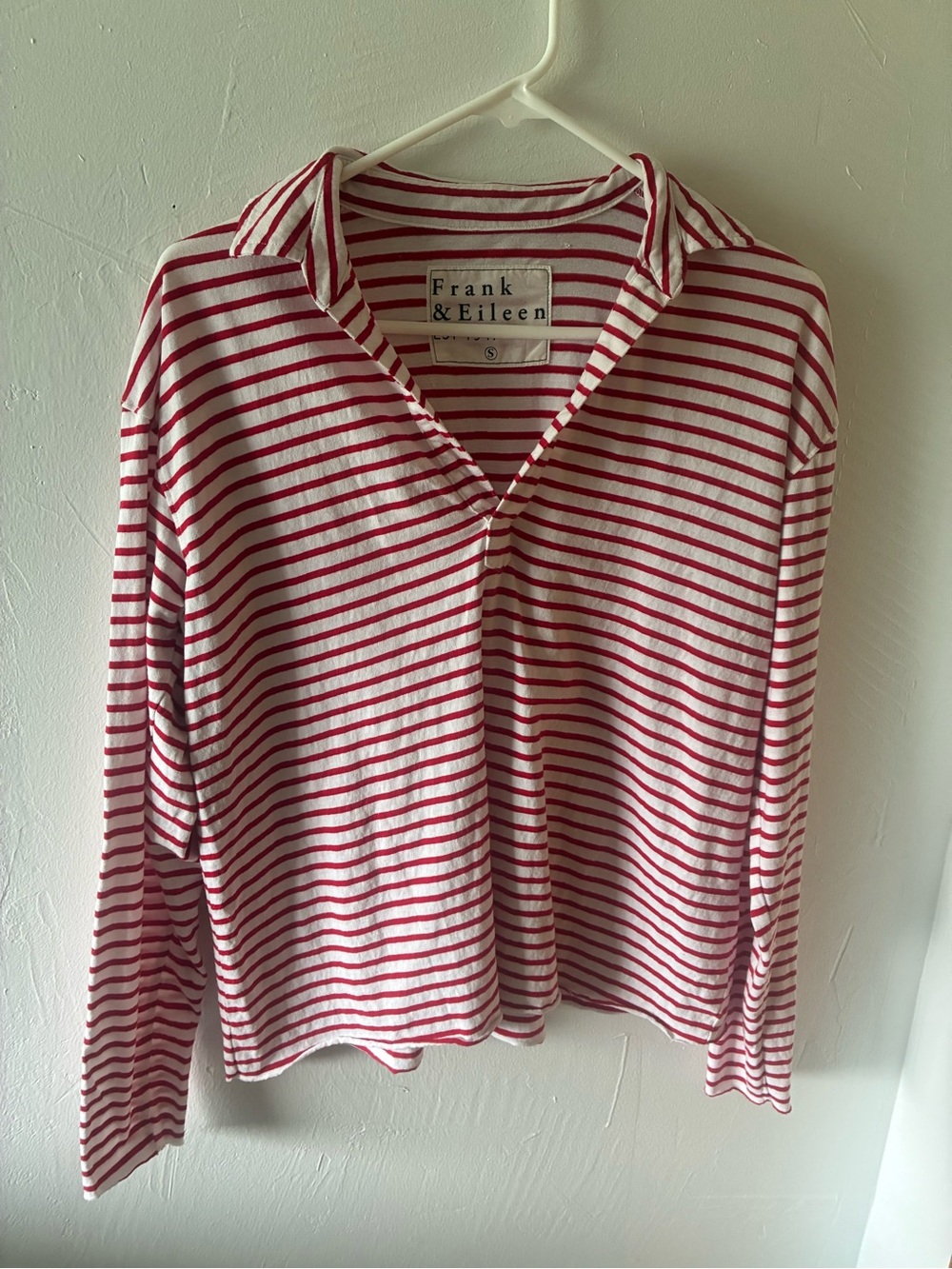 Frank & Eileen Patrick Popover Red and White Striped Long Sleeve Top Small